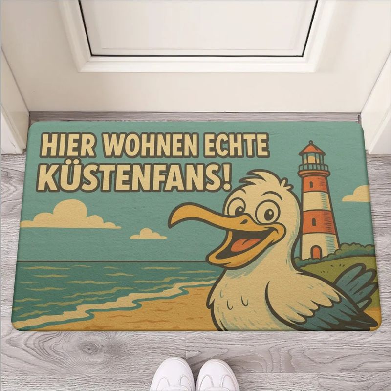 Doormat &quot;Real coastal fans live here!&quot; Seagull