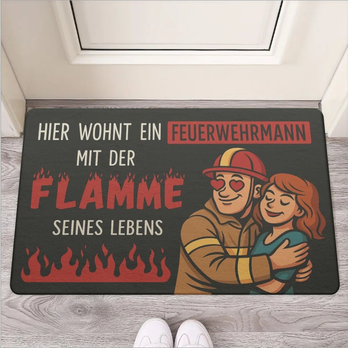Doormat “Here lives a firefighter with the flame of his life”