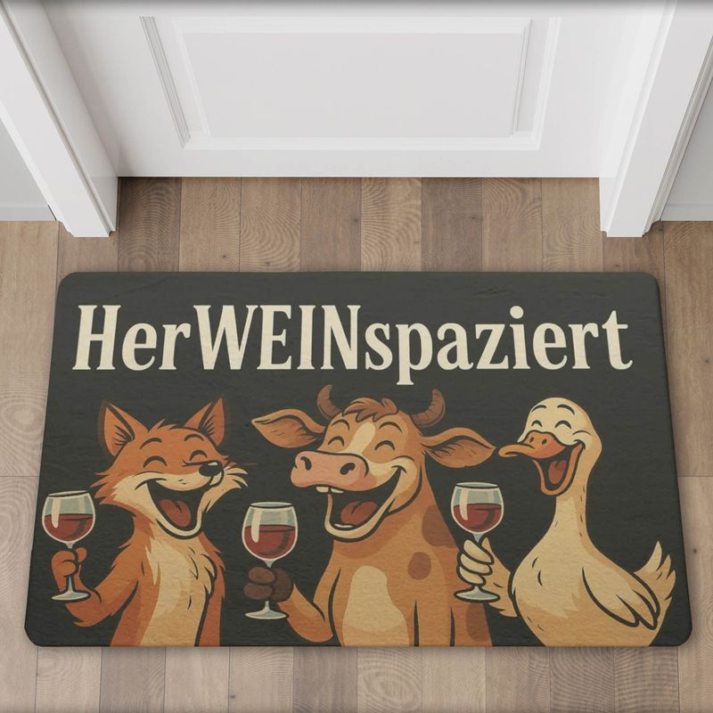 Doormat &quot;HerWEINspaziert&quot; happy animals