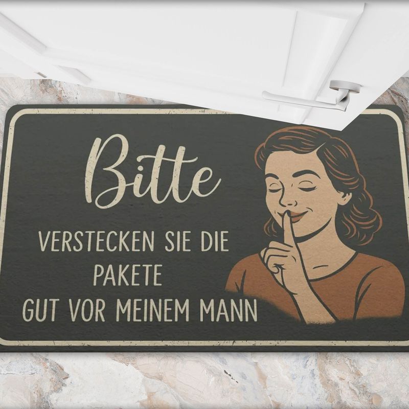 Doormat &quot;Please hide the packages well from my husband&quot;