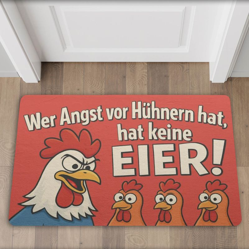 Doormat “Anyone who is afraid of chickens has no eggs!” Chicken