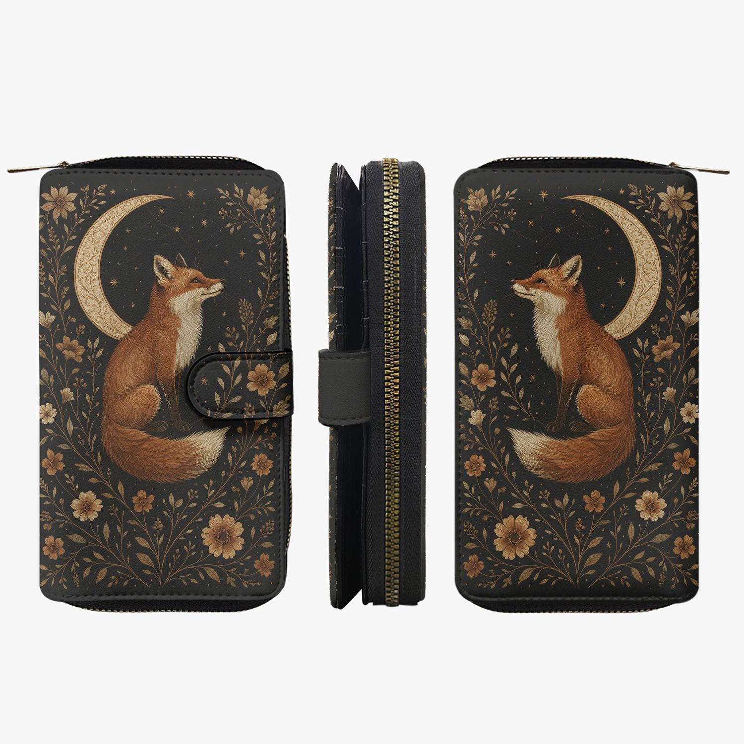 Large wallet “Moonlit Whisper – The Fox at Night”