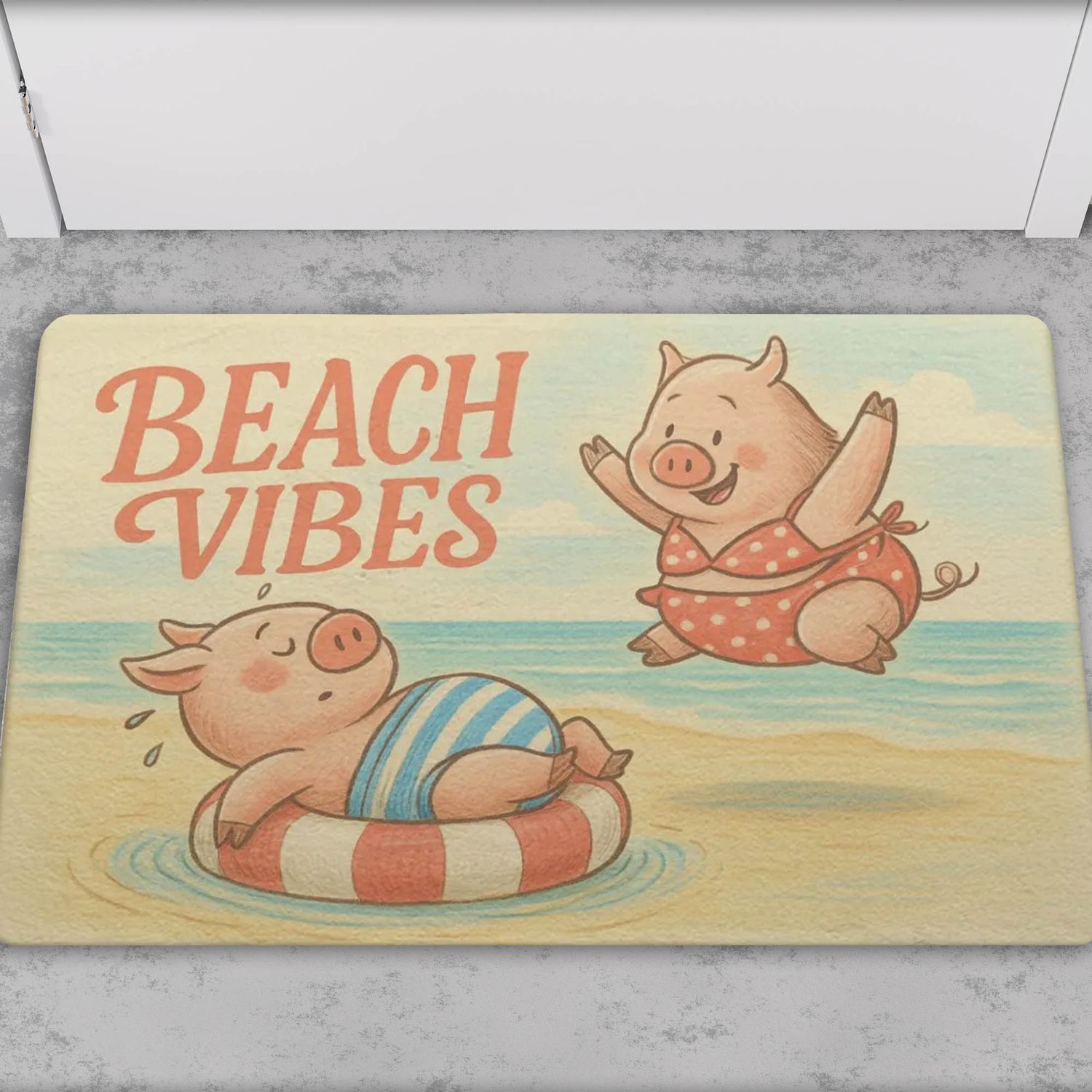 Doormat “Beach Vibes” Funny pigs on the beach