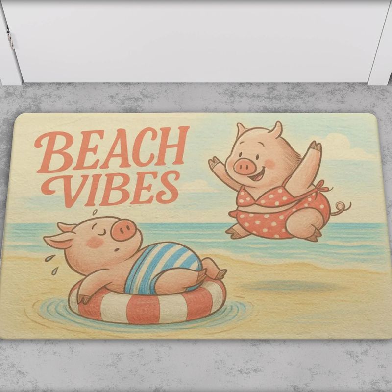 Doormat “Beach Vibes” Funny pigs on the beach