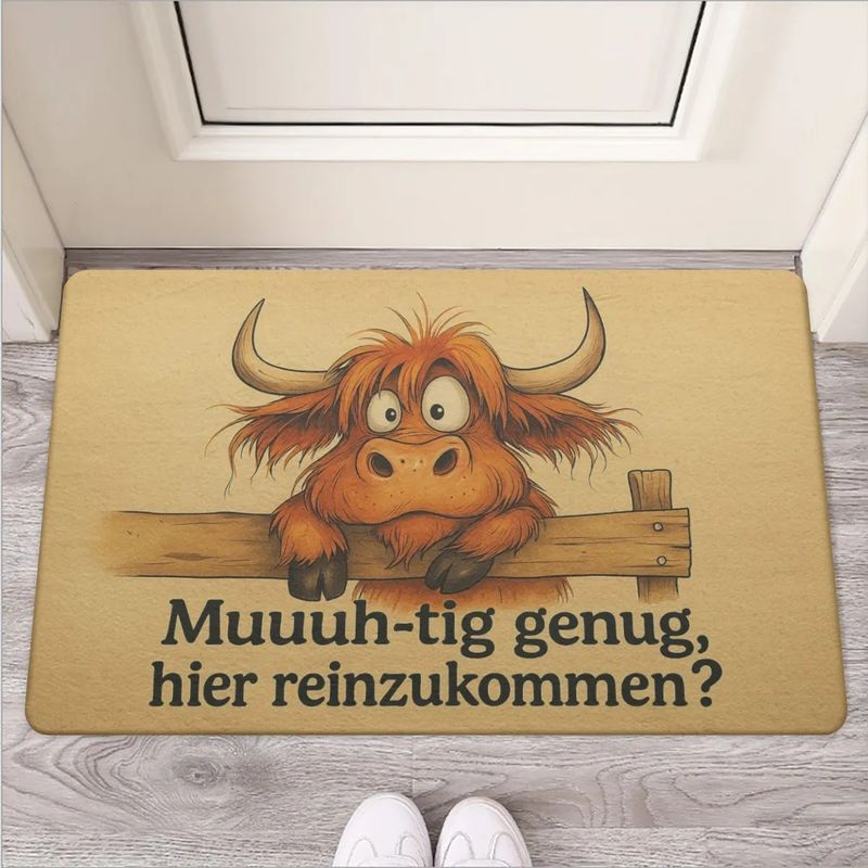 Doormat &quot;Mooooo-ty enough to come in here?&quot; Highland Cow