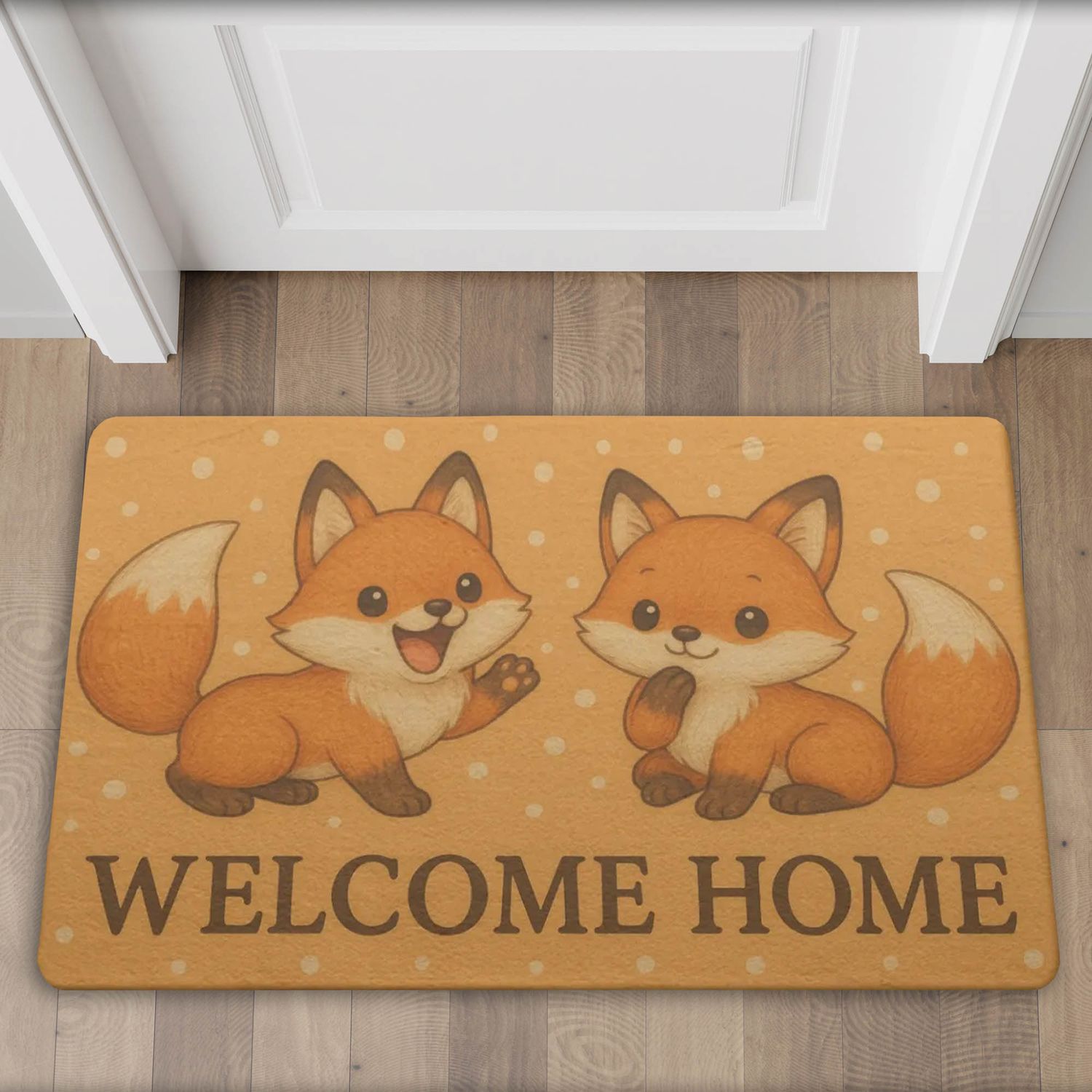 Welcome Home Doormat Cute Foxes