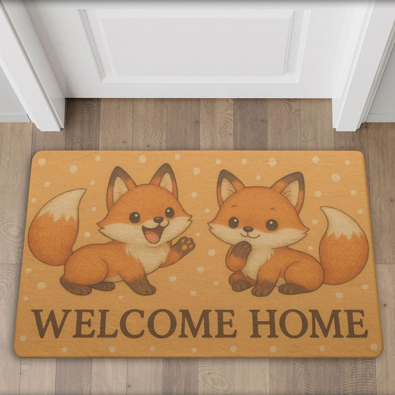 Welcome Home Doormat Cute Foxes