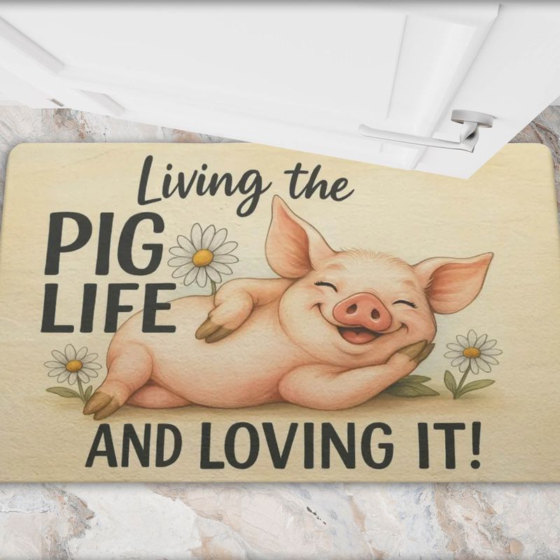 Doormat “Living the Pig Life and loving it!” Cute Pig