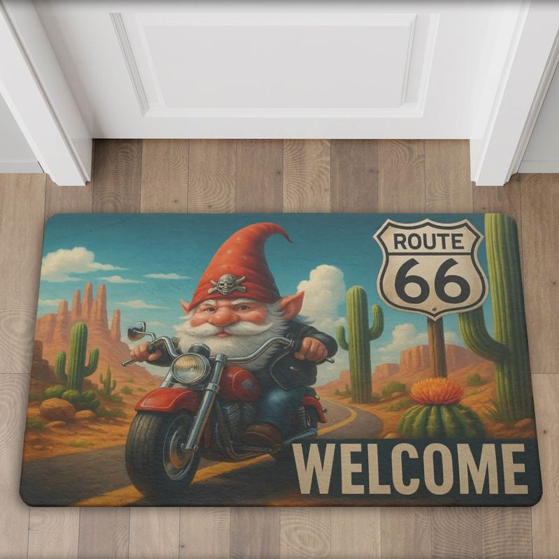 Doormat &quot;Welcome&quot; Biker Garden Gnome