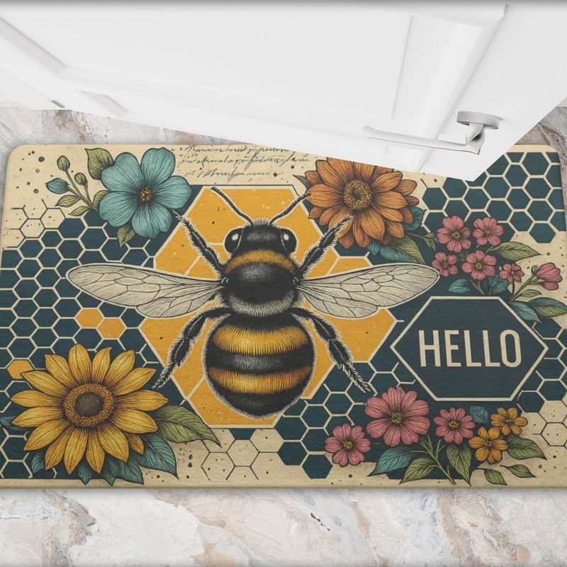 Doormat &quot;Hello&quot; Bee &amp; Flowers