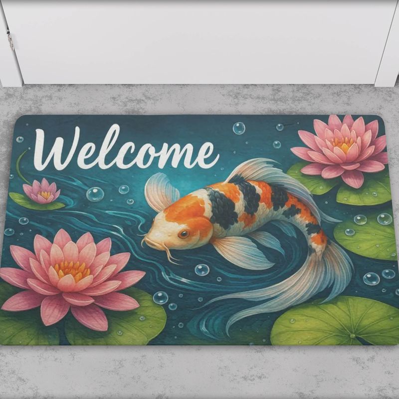 Welcome doormat with Koi carp