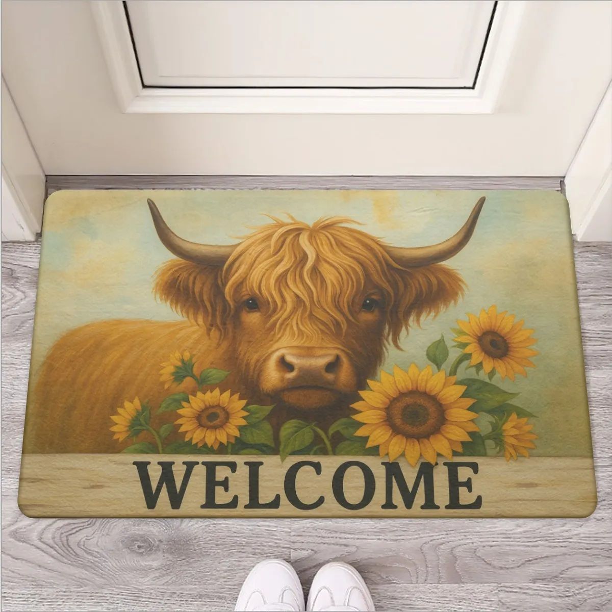 Country-style doormat &quot;Welcome&quot; Highland cow