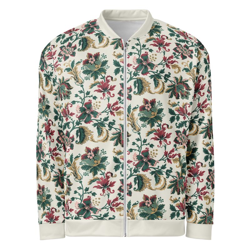 Lightweight bomber jacket with floral retro pattern