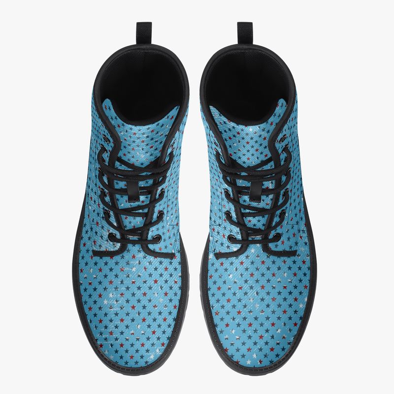 Maritime leather boots with light blue star pattern
