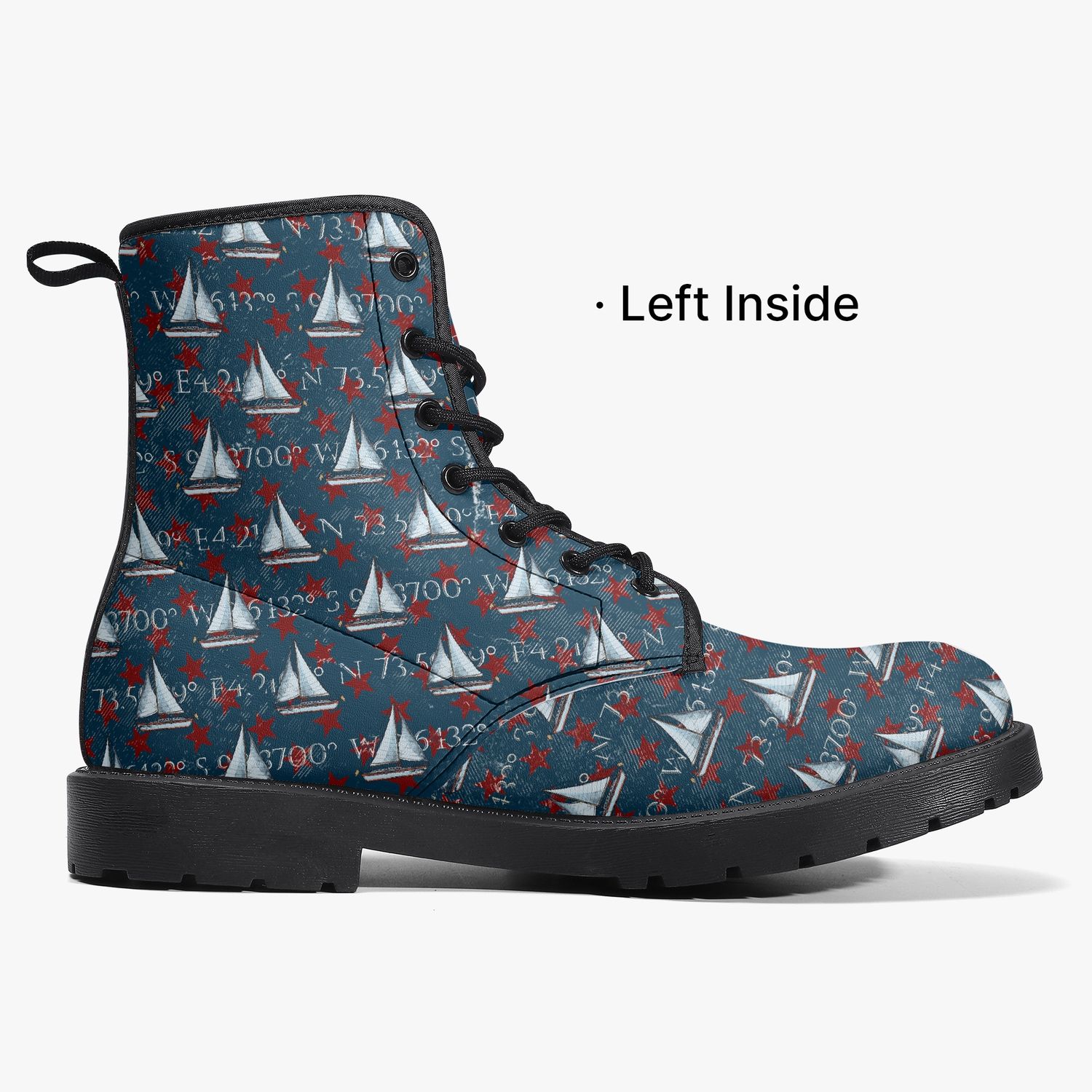 Maritime leather boots with sailboat print &amp; coordinates