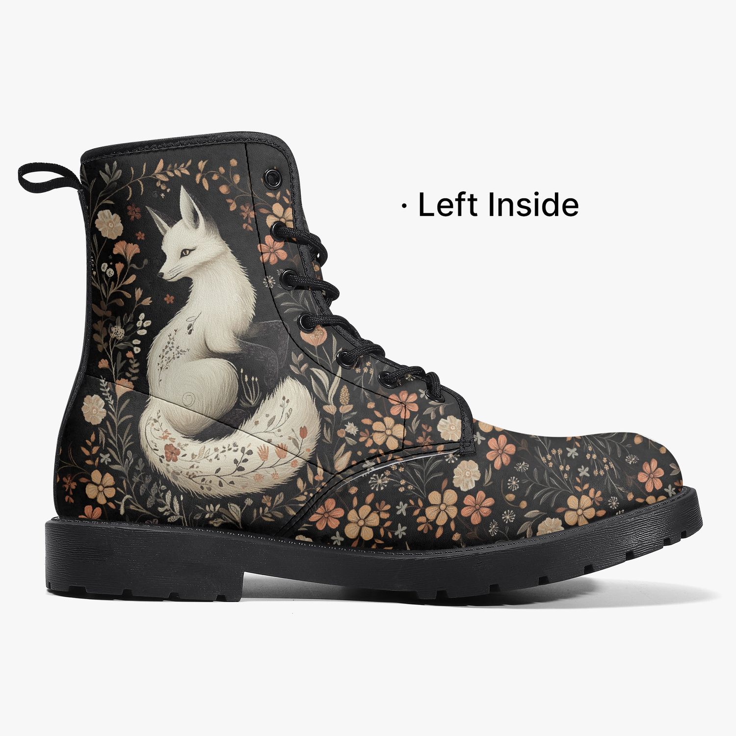 Leather boots “Mystic Fox” with fox &amp; flowers