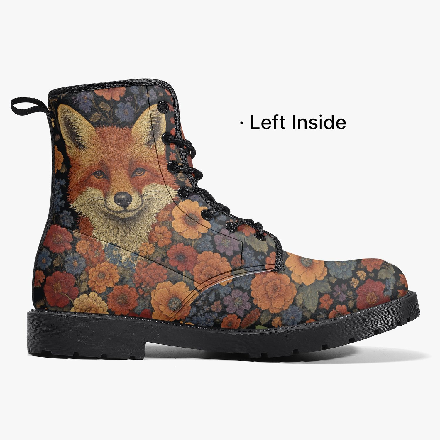 Leather boots “Floral Foxfire” with fox &amp; flowers