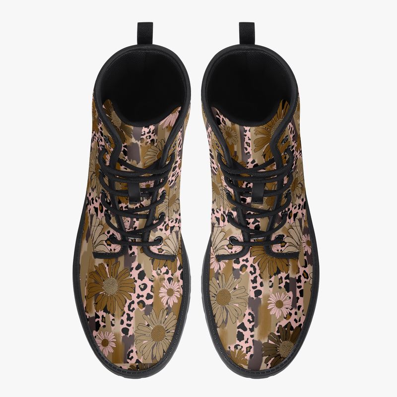 Leather boots “Wild Bloom” with flowers &amp; animal print