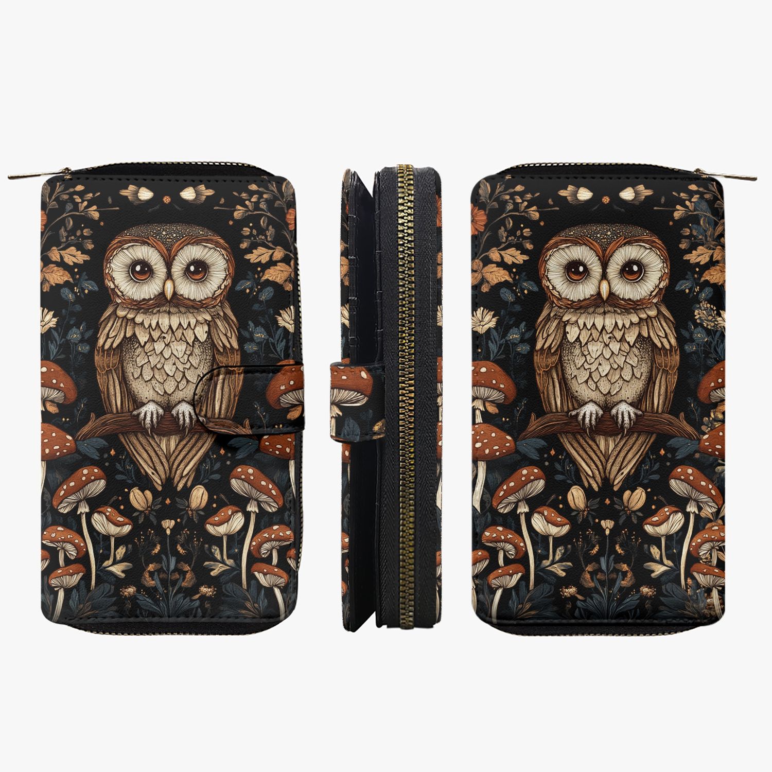 Large wallet “Forest Owl” with owl &amp; mushrooms