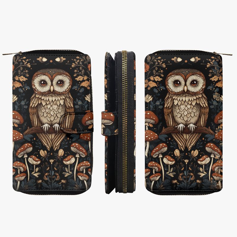 Large wallet “Forest Owl” with owl &amp; mushrooms