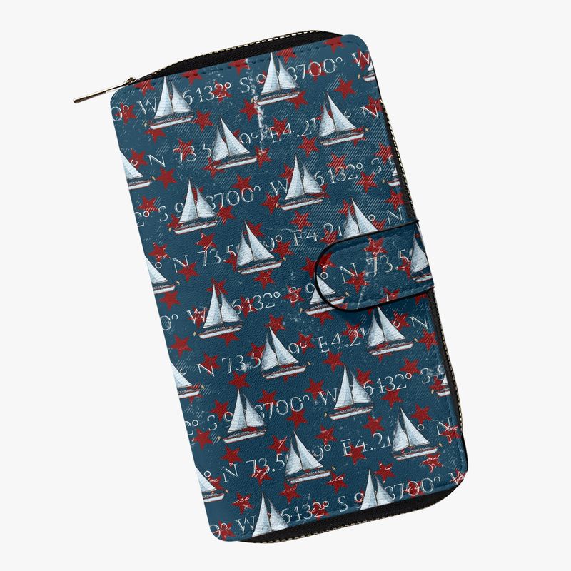 Large wallet “Ocean Coordinates” with sailboats