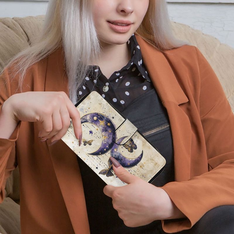 Large wallet “Celestial Dreams” with moons &amp; butterflies