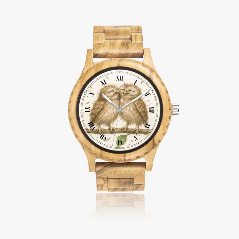 Italian olive wood clock “Owl Love”