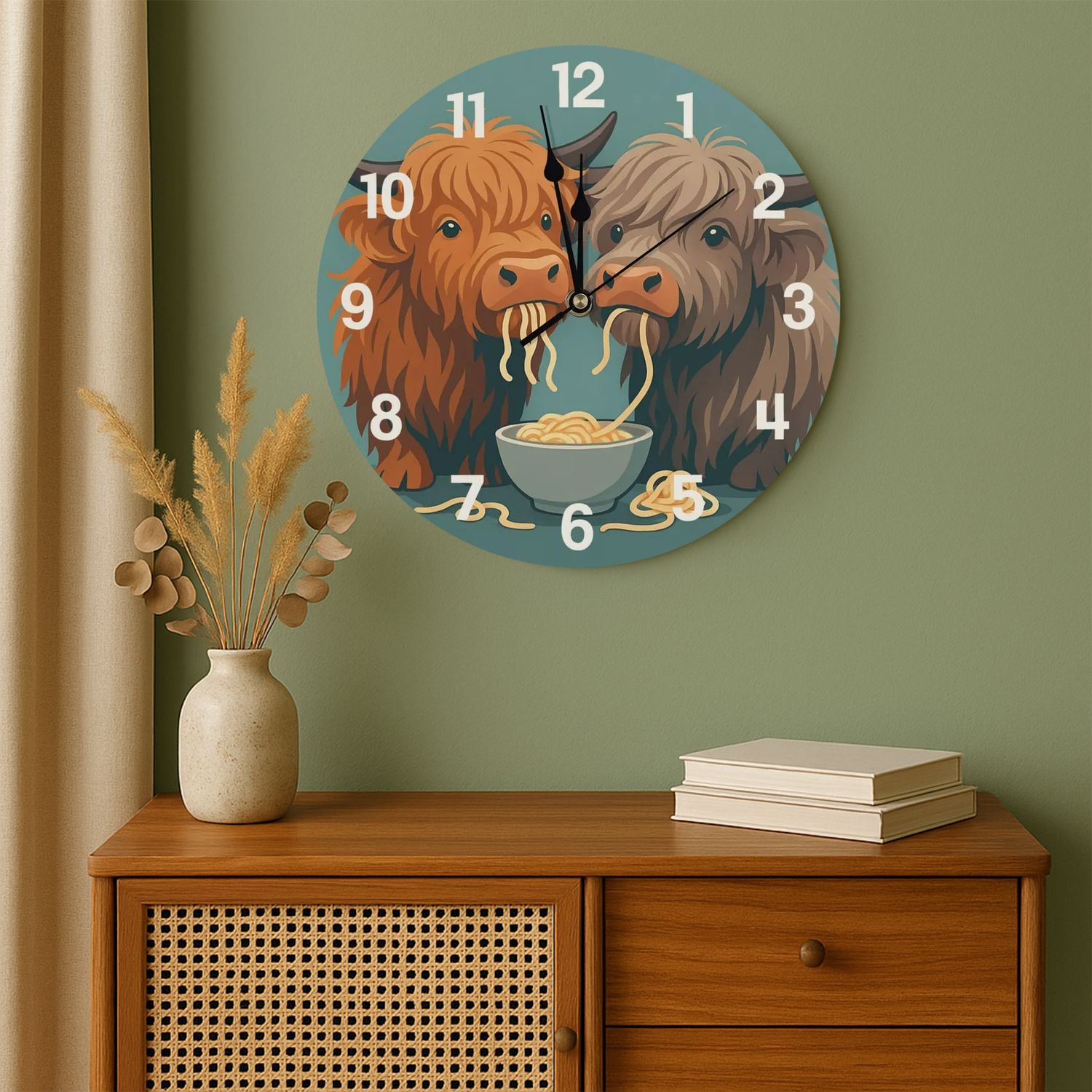 Wooden wall clock - &quot;Highland Spaghetti Love&quot;