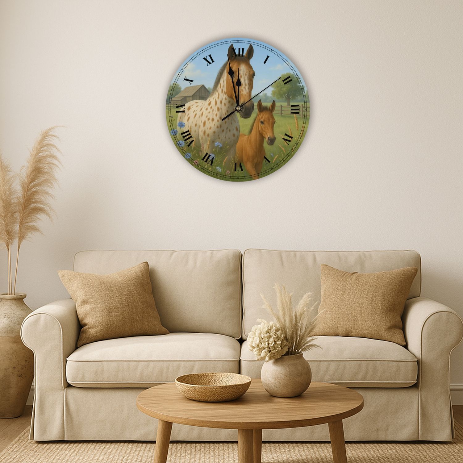 Wooden wall clock - &quot;Horse happiness in the pasture&quot;