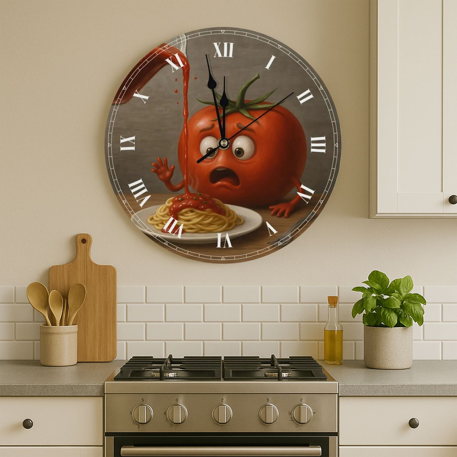 Wooden wall clock - &quot;Tomato in Need&quot;