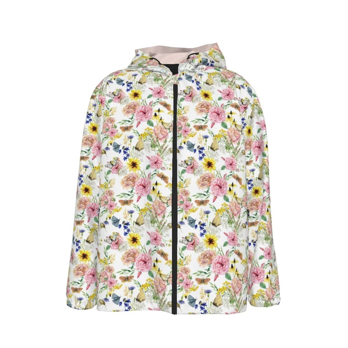 Lightweight windproof children&#39;s jacket with floral pattern and butterflies