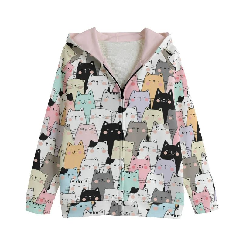 Kids&#39; Zip-Up Hoodie Colorful Cats