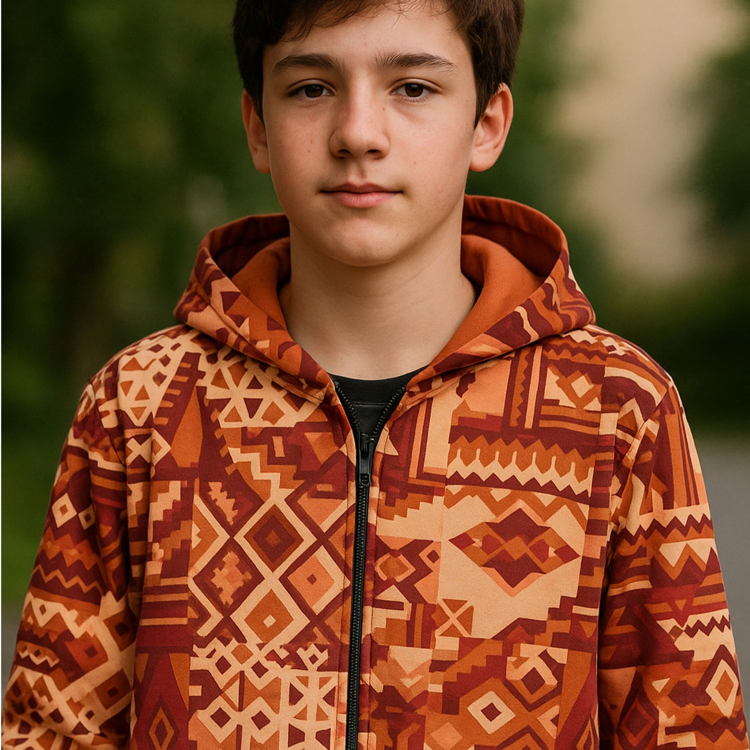 Children&#39;s hoodie with zip ethnic pattern