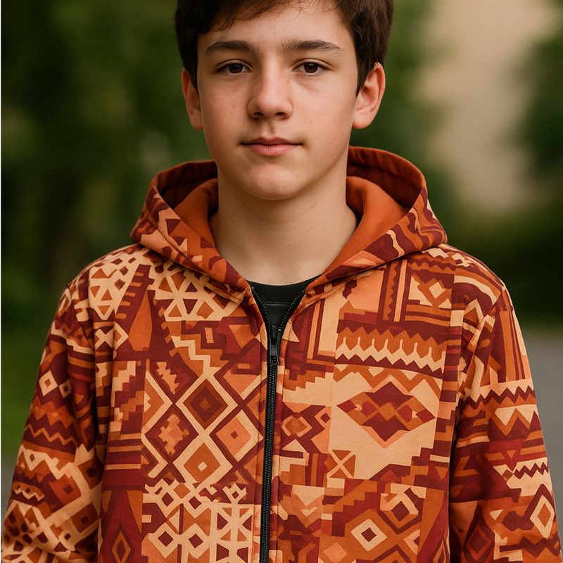Children&#39;s hoodie with zip ethnic pattern