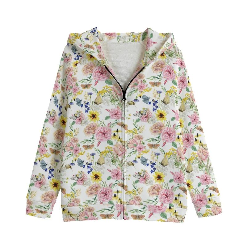 Kids&#39; zip-up hoodie with floral pattern and butterflies
