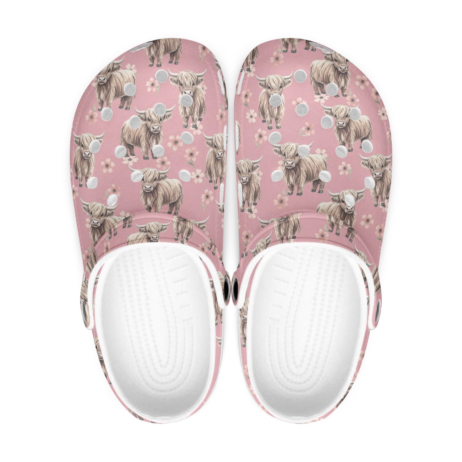 Dusty Pink Clogs - Highland Cow Floral