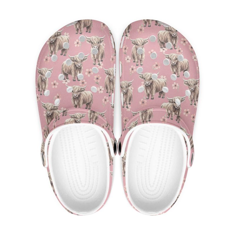 Dusty Pink Clogs - Highland Cow Floral