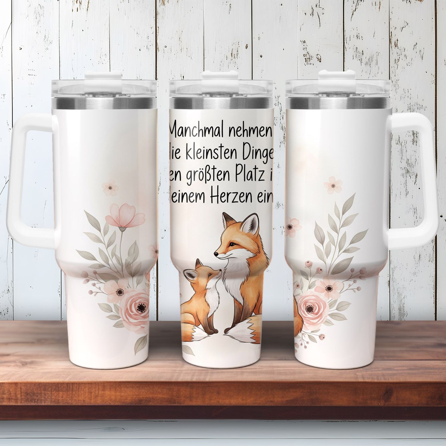 Tumbler with handle - ToGo - with fox motif