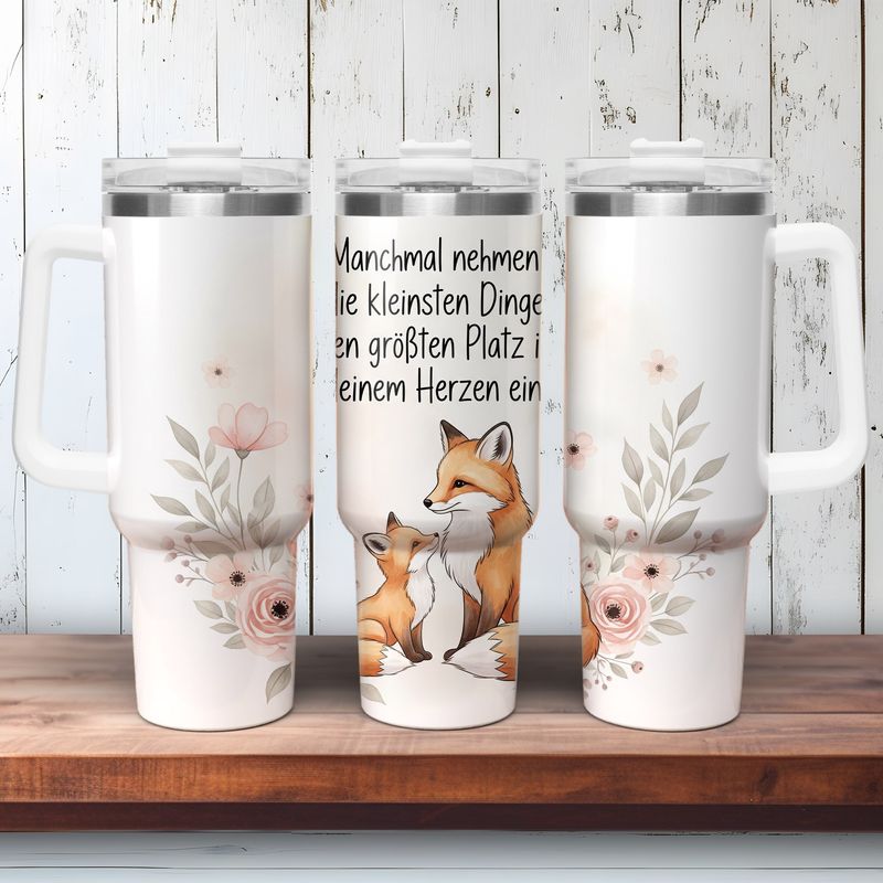 Tumbler with handle - ToGo - with fox motif