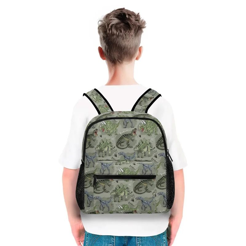 Cool olive-colored children&#39;s backpack dinosaur