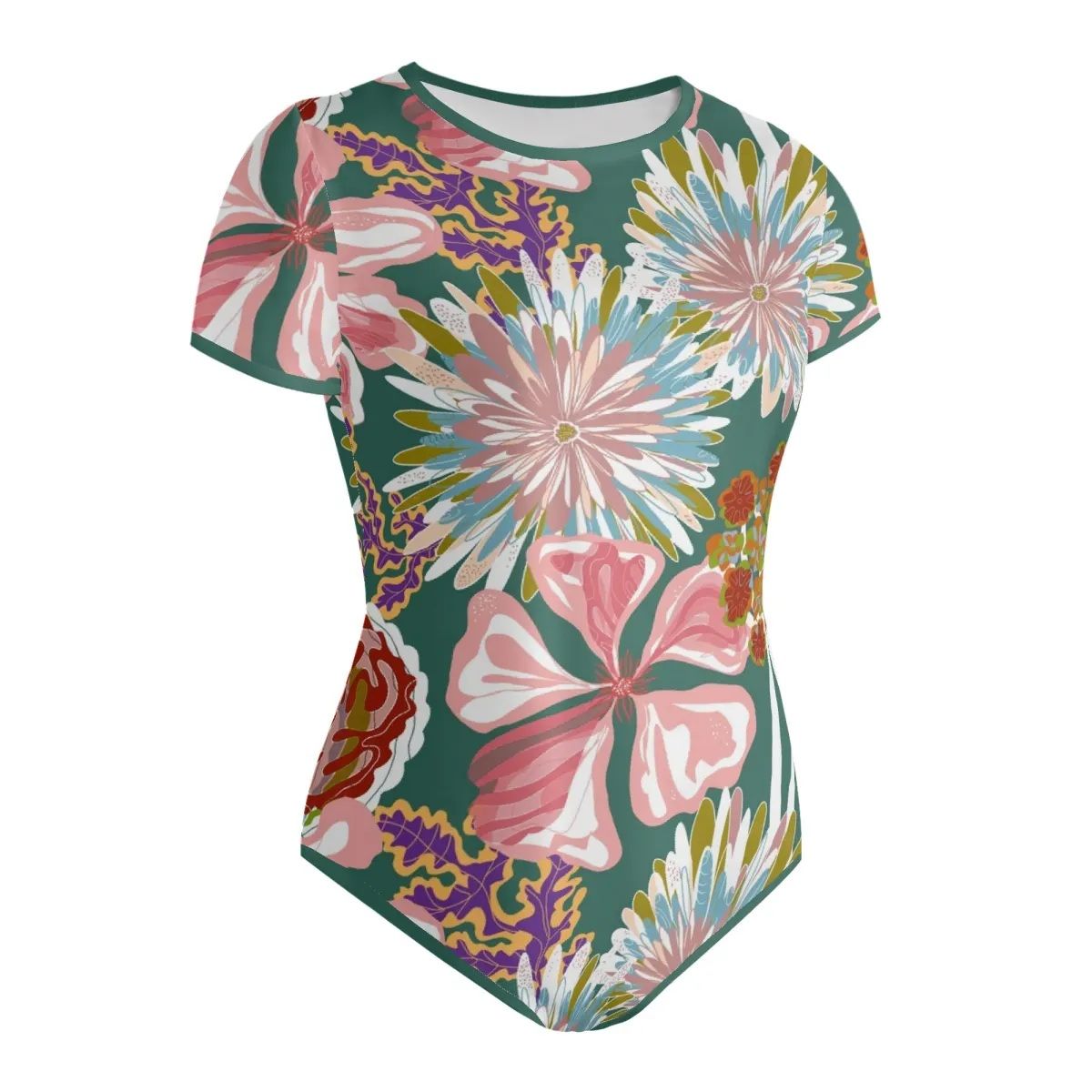 Green Floral Bodysuit Tropical Blossom Dream