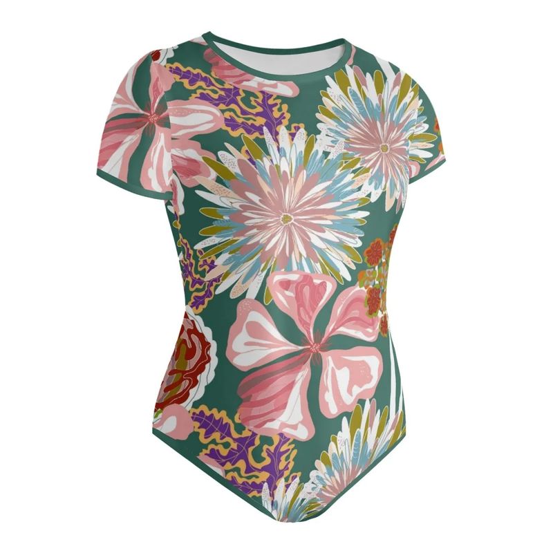Green Floral Bodysuit Tropical Blossom Dream