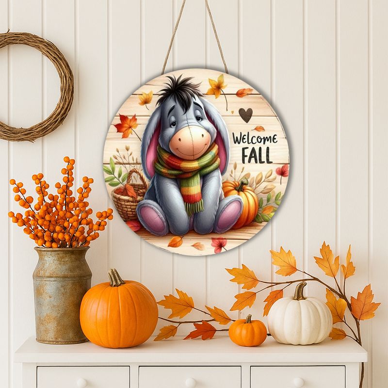 Wooden door hanger &quot;Welcome Fall&quot; Winnie the Pooh - Eeyore