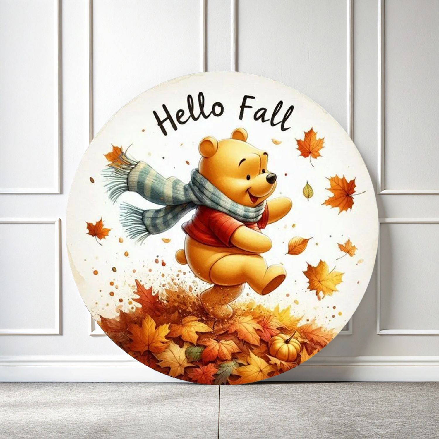 Wooden door hanger &quot;Hello Fall&quot; Winnie the Pooh - autumn magic