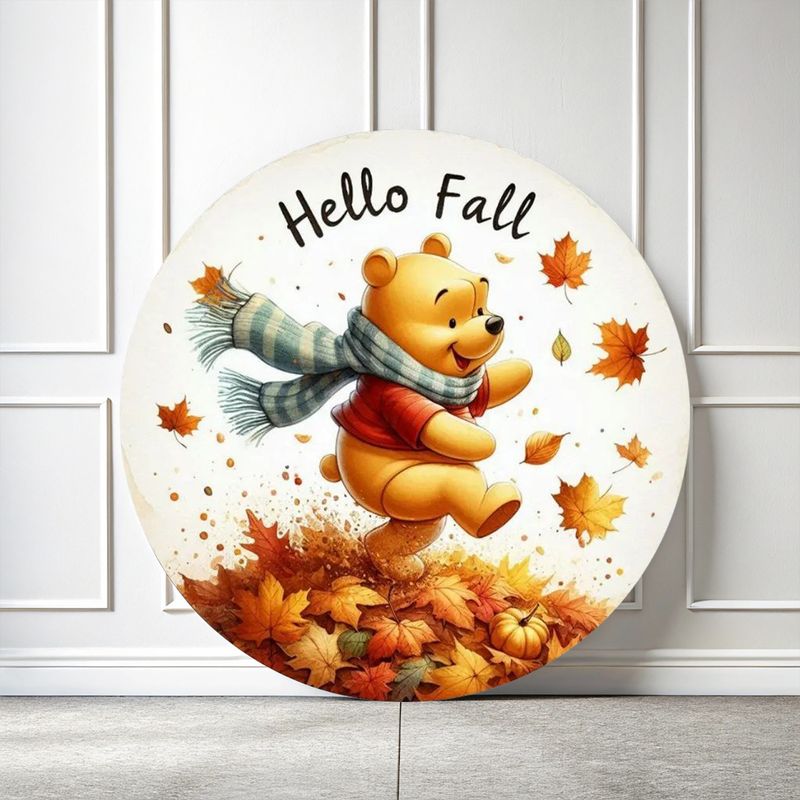 Wooden door hanger &quot;Hello Fall&quot; Winnie the Pooh - autumn magic