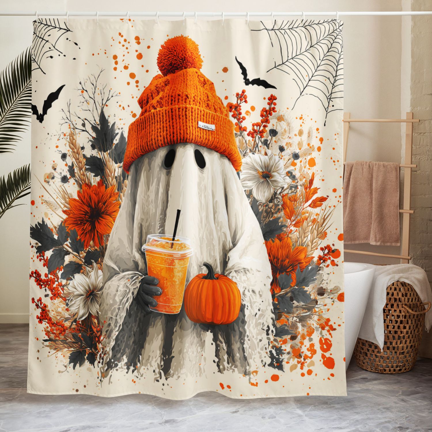 Pumpkin Spice Ghost Shower Curtain