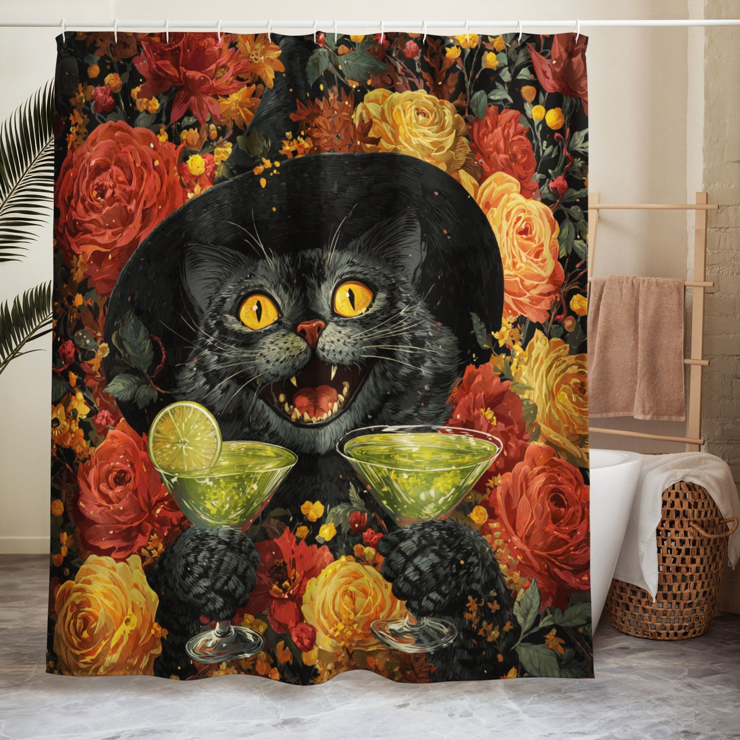 Cat &amp; Cocktails in Bloom Shower Curtain