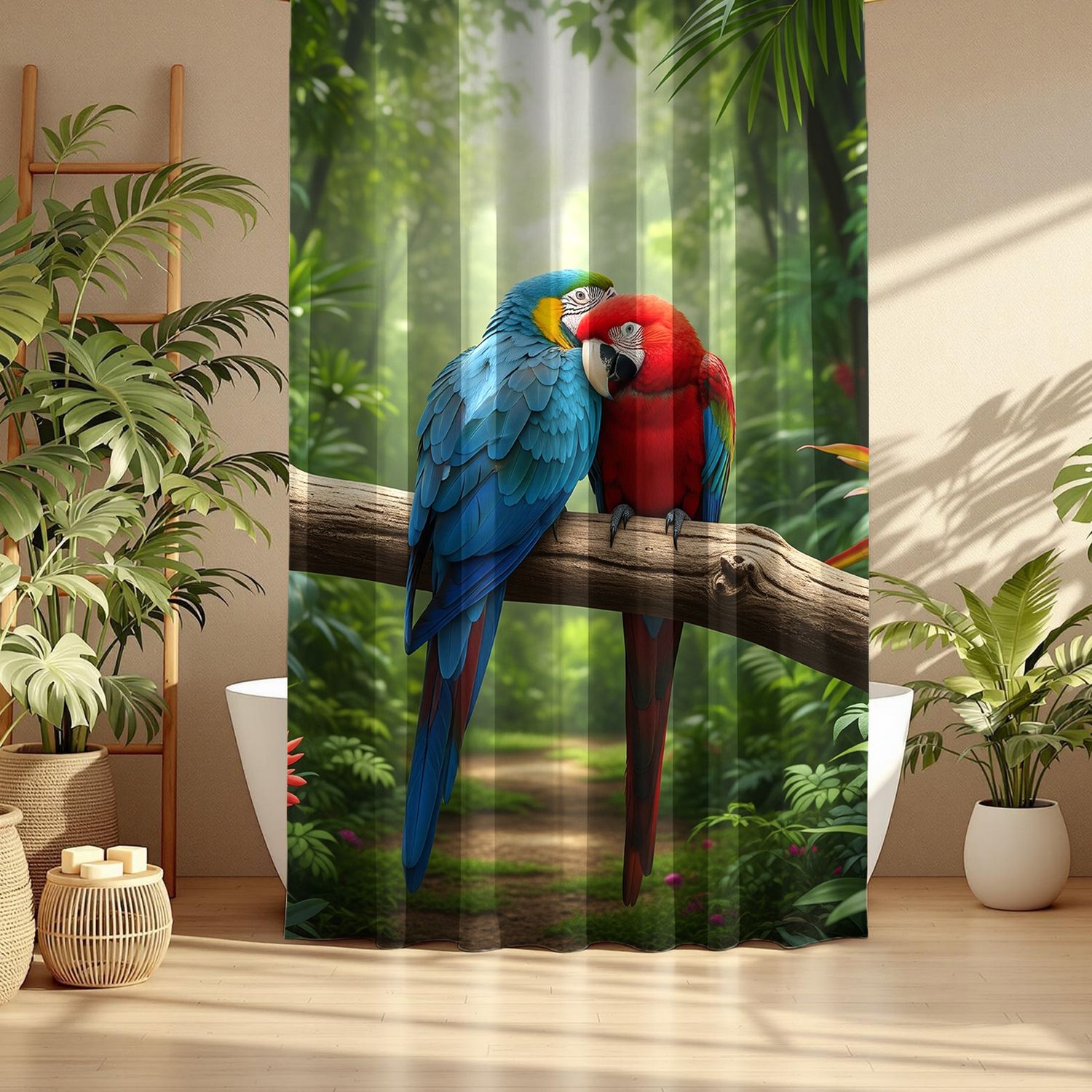 Tropical Parrot Love Shower Curtain