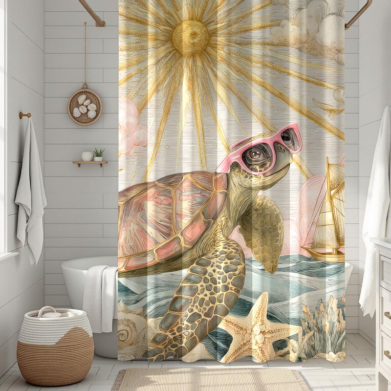Sunny Turtle Vibes Shower Curtain