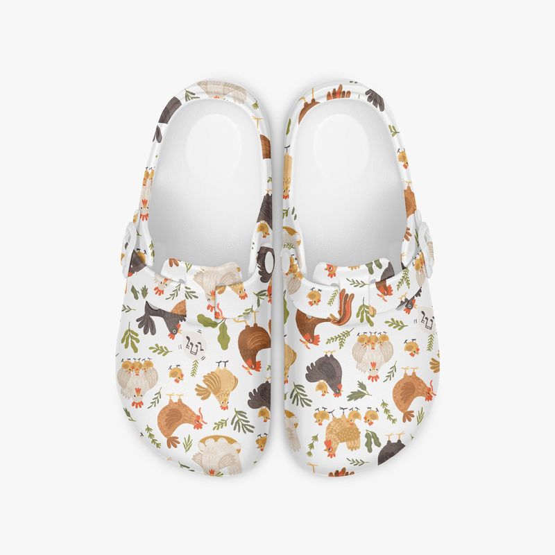 Closed Clogs White - Funny Chickens